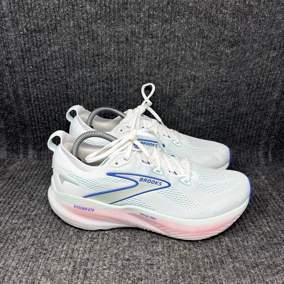 Brooks Glycerin GTS 22 White Limpet Shell Pink Blue Running Shoes Women’s 10.5 B - Picture 1 of 8